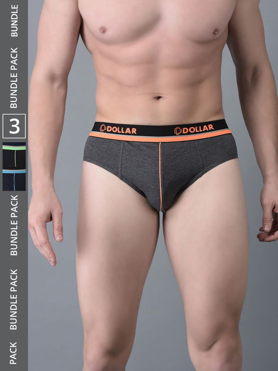 Dollar Bigboss Men's Pack of 3 Combed Cotton Solid Brief With Illuminating Waistband Logo