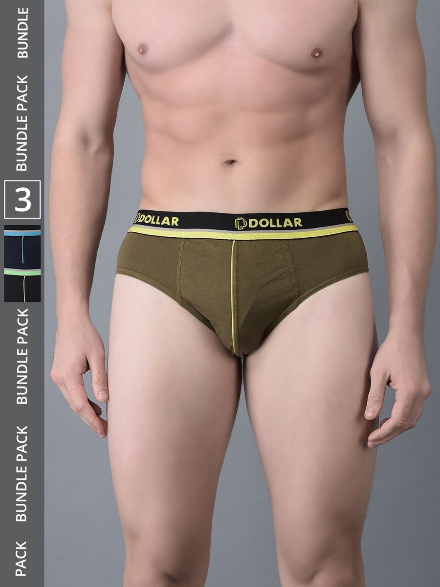 Dollar Bigboss Men's Pack of 3 Combed Cotton Solid Brief With Illuminating Waistband Logo