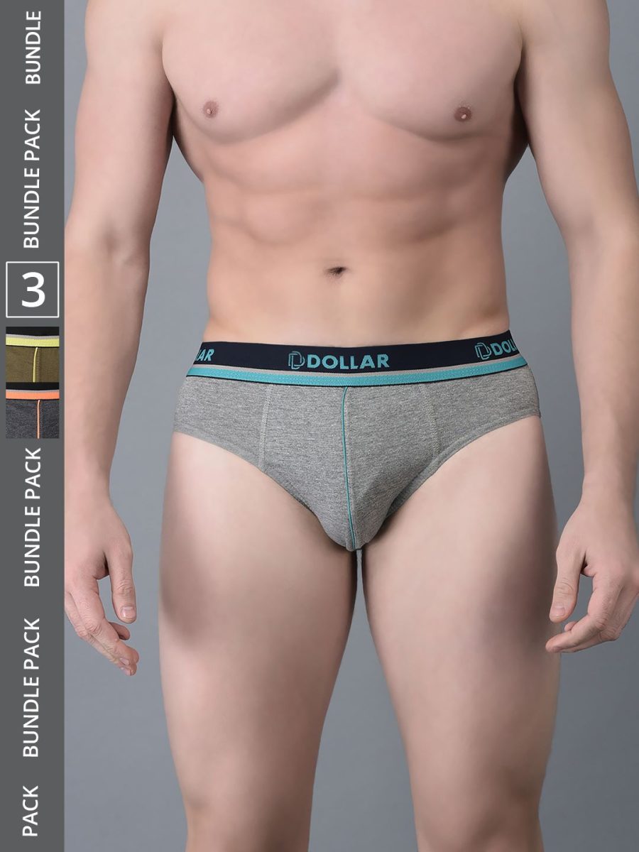 Dollar Bigboss Men's Pack of 3 Combed Cotton Solid Brief With Illuminating Waistband Logo