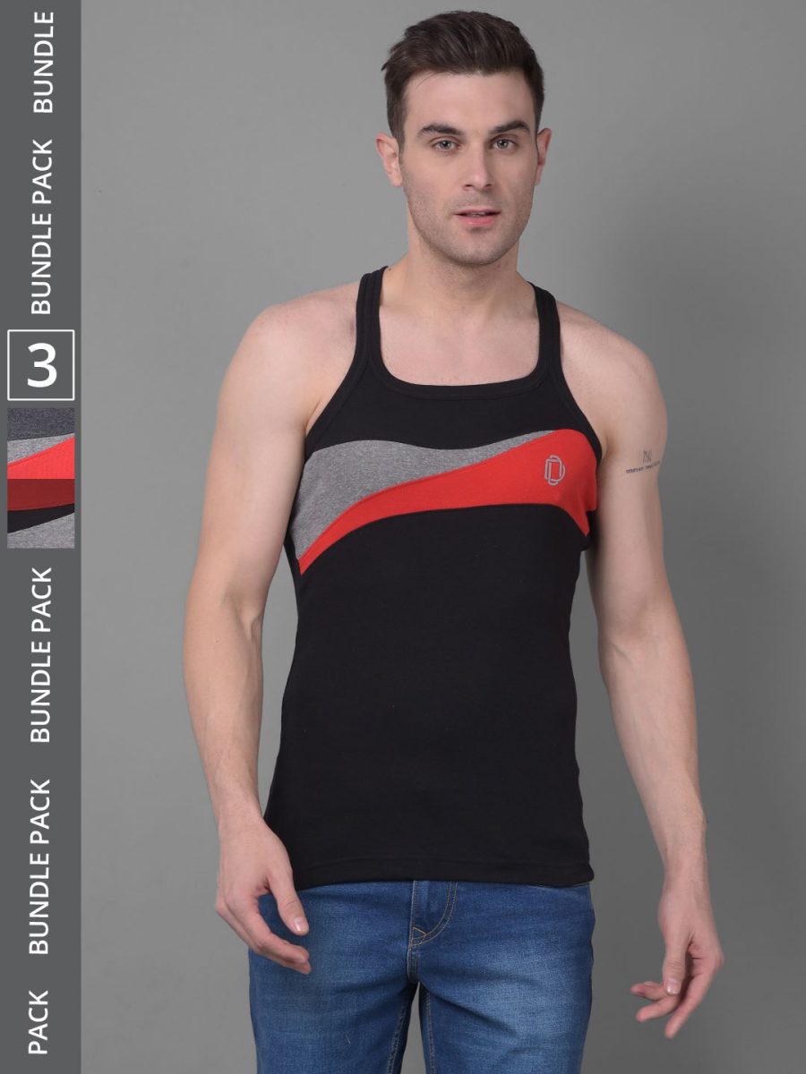 Dollar Bigboss Men's Pack of 3 Solid Combed Cotton Racerback Styled Gym Vest