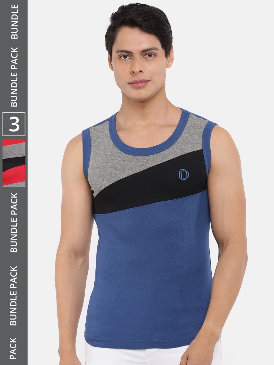 Dollar Bigboss Men's Pack of 3 Solid Combed Cotton Racerback Styled Gym Vest
