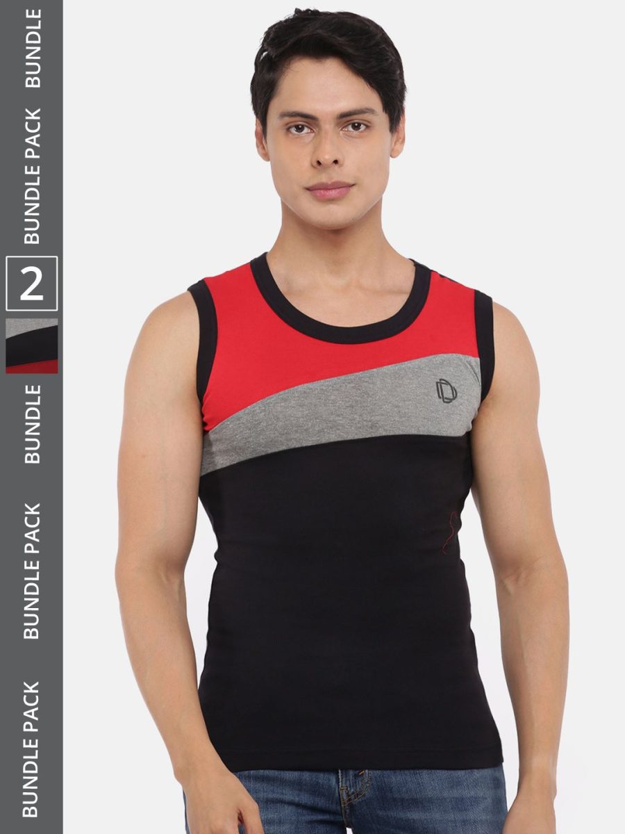 Dollar Bigboss Men's Pack of 2 Solid Combed Cotton Racerback Styled Gym Vest