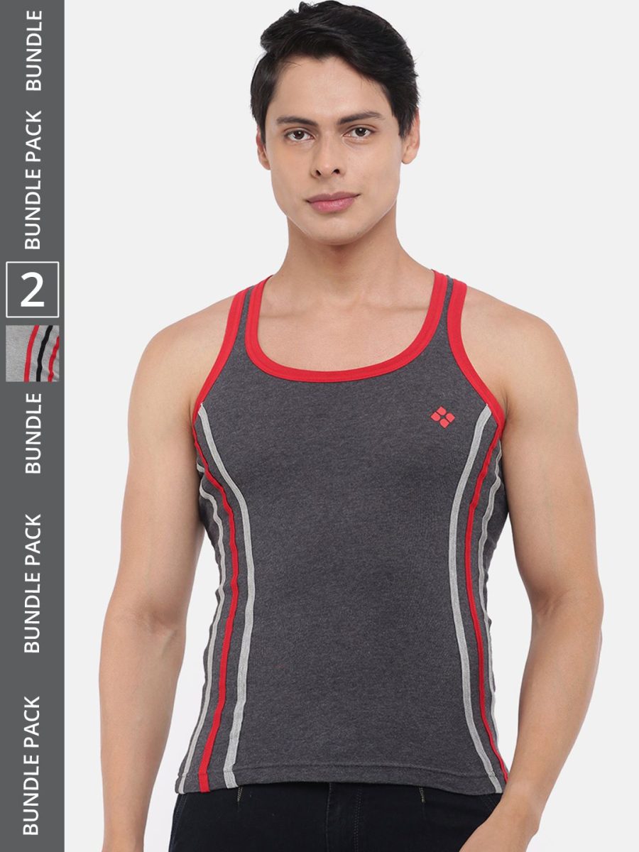 Dollar Bigboss Men's Pack of 2 Solid Combed Cotton Racerback Styled Gym Vest