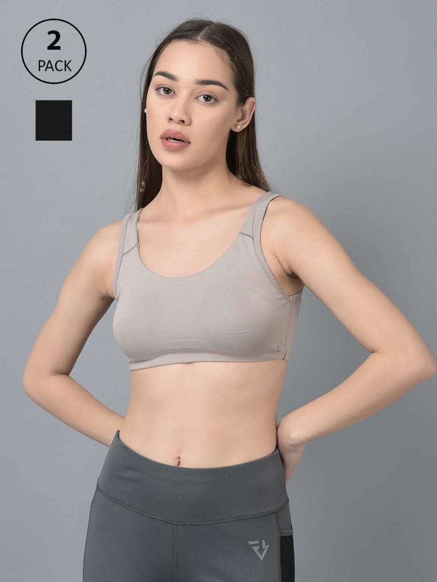 Dollar Missy Pack of 2 Women's Combed Cotton with Stretchy Elastane Wire-Free Moulded Sports Bra