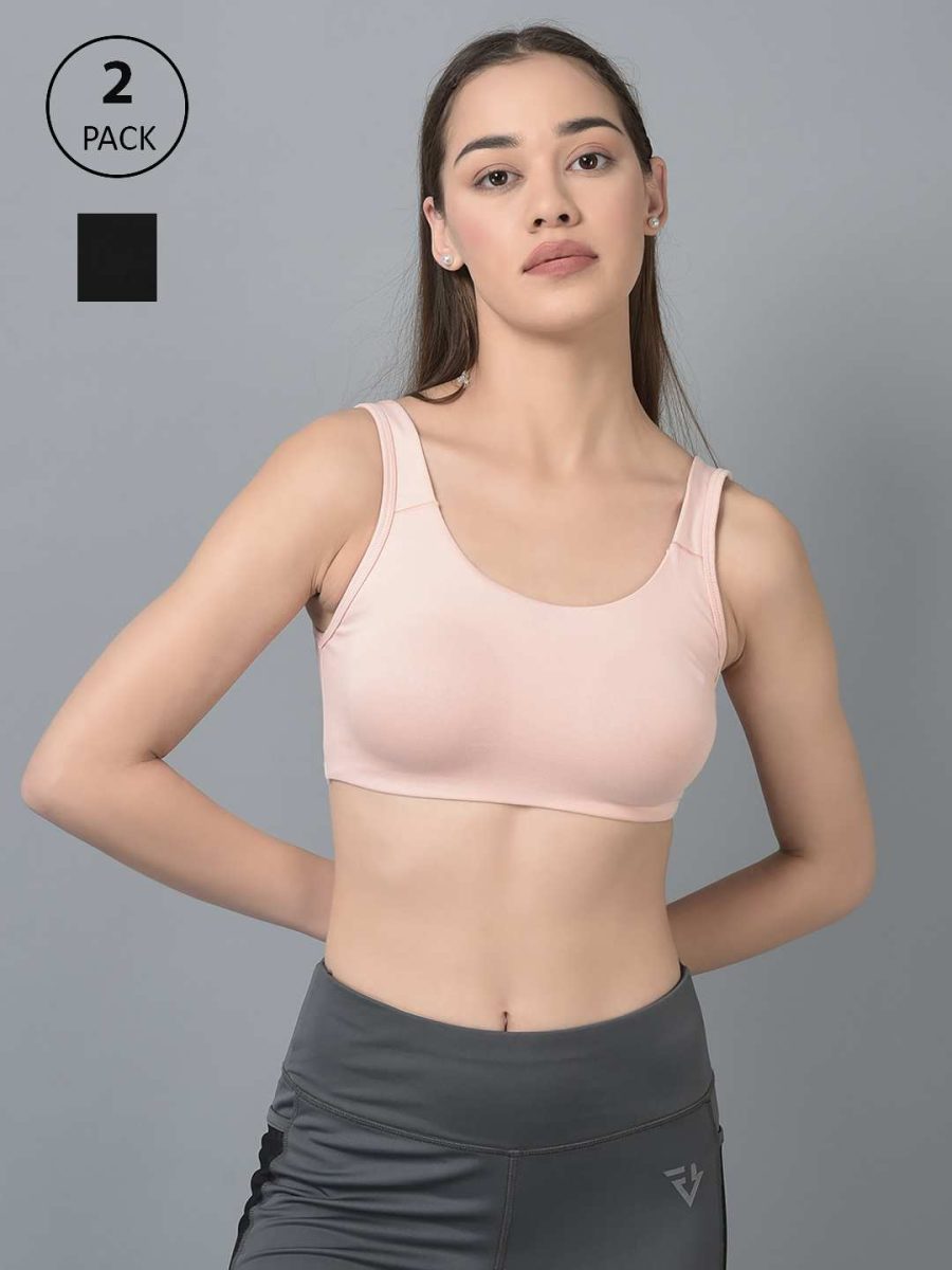 Dollar Missy Pack of 2 Women's Combed Cotton with Stretchy Elastane Wire-Free Moulded Sports Bra