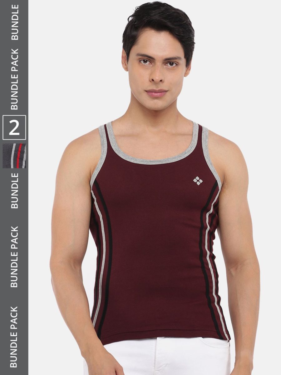 Dollar Bigboss Men's Pack of 2 Solid Combed Cotton Racerback Styled Gym Vest