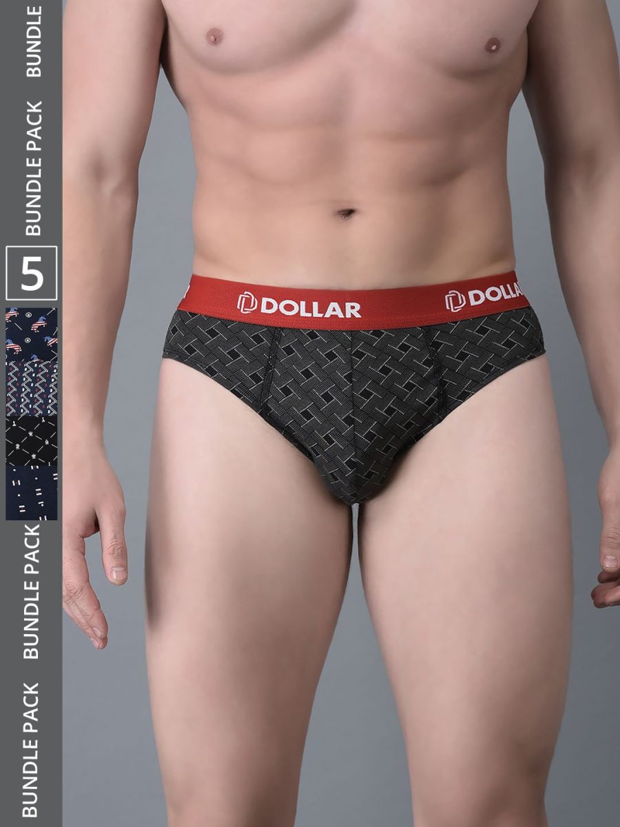 Dollar Bigboss Men's Pack of 5 Combed Cotton Printed Brief