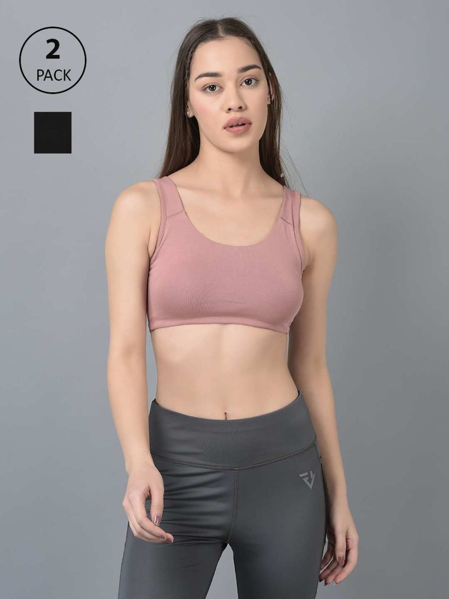 Dollar Missy Pack of 2 Women's Combed Cotton with Stretchy Elastane Wire-Free Moulded Sports Bra