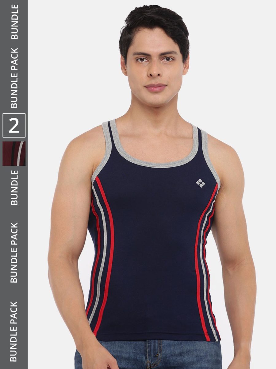 Dollar Bigboss Men's Pack of 2 Solid Combed Cotton Racerback Styled Gym Vest