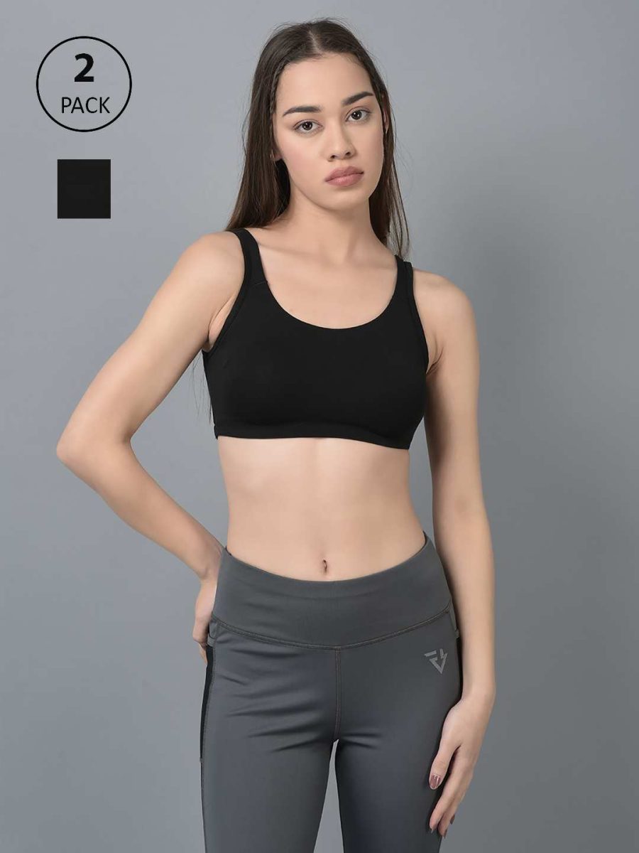 Dollar Missy Pack of 2 Women's Combed Cotton with Stretchy Elastane Wire-Free Moulded Sports Bra