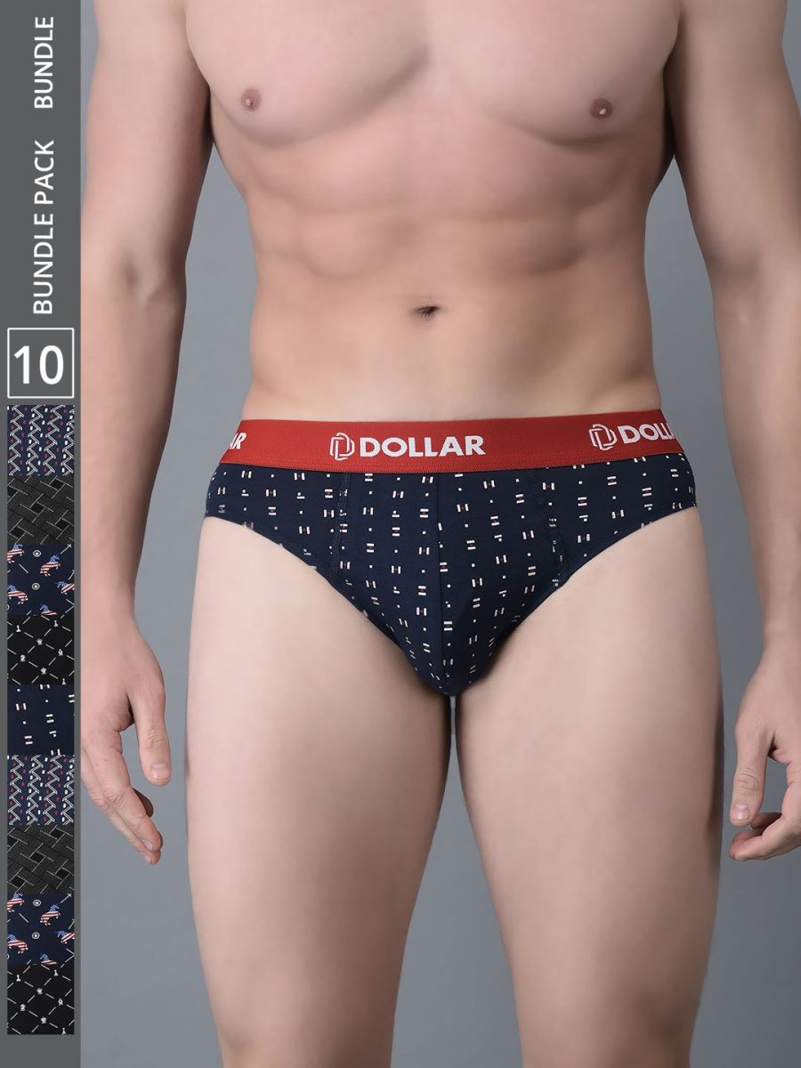 Dollar Bigboss Men's Pack of 10 Combed Cotton Printed Brief
