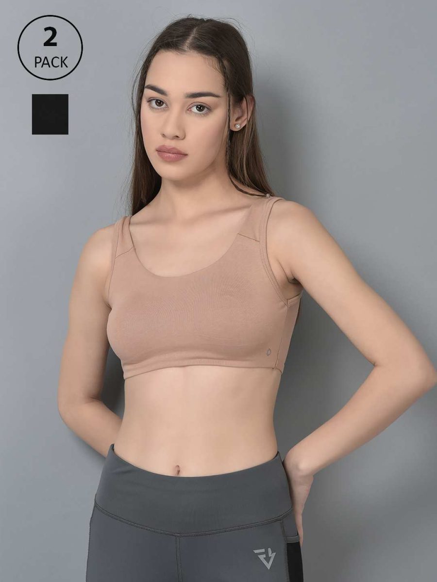 Dollar Missy Pack of 2 Women's Combed Cotton with Stretchy Elastane Wire-Free Moulded Sports Bra