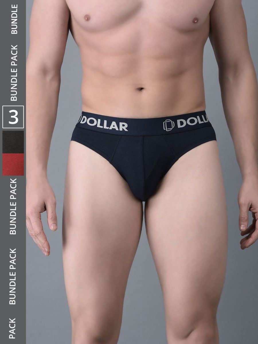 Dollar Bigboss Men's Pack of 3 Shuffle Intellisoft Cotton Spandex Solid Brief