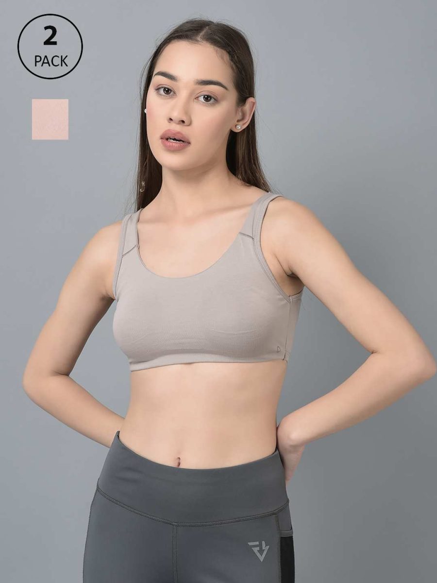 Dollar Missy Pack of 2 Women's Combed Cotton with Stretchy Elastane Wire-Free Moulded Sports Bra
