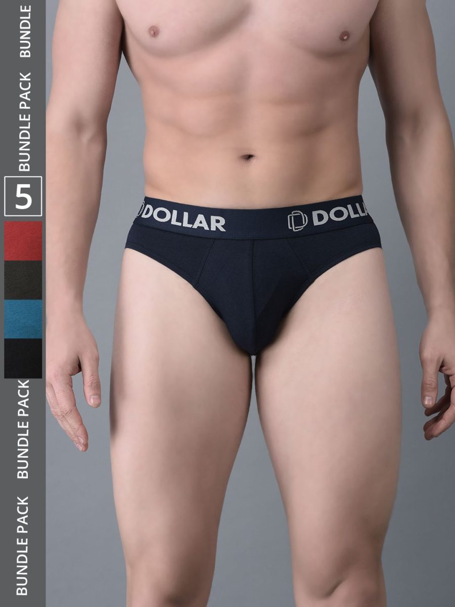 Dollar Bigboss Men's Pack of 5 Shuffle Intellisoft Cotton Spandex Solid Brief