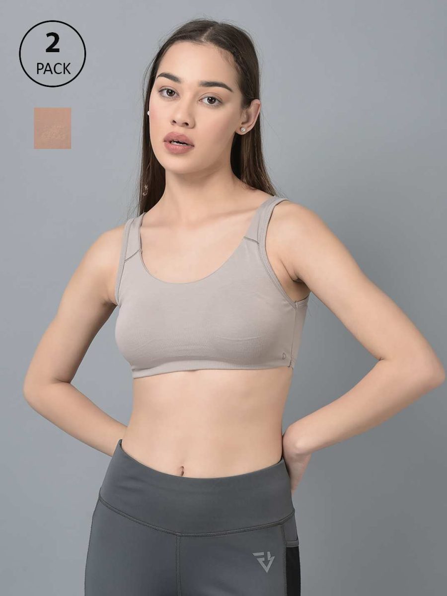 Dollar Missy Pack of 2 Women's Combed Cotton with Stretchy Elastane Wire-Free Moulded Sports Bra
