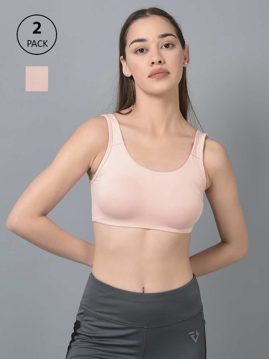 Dollar Missy Pack of 2 Women's Combed Cotton with Stretchy Elastane Wire-Free Moulded Sports Bra