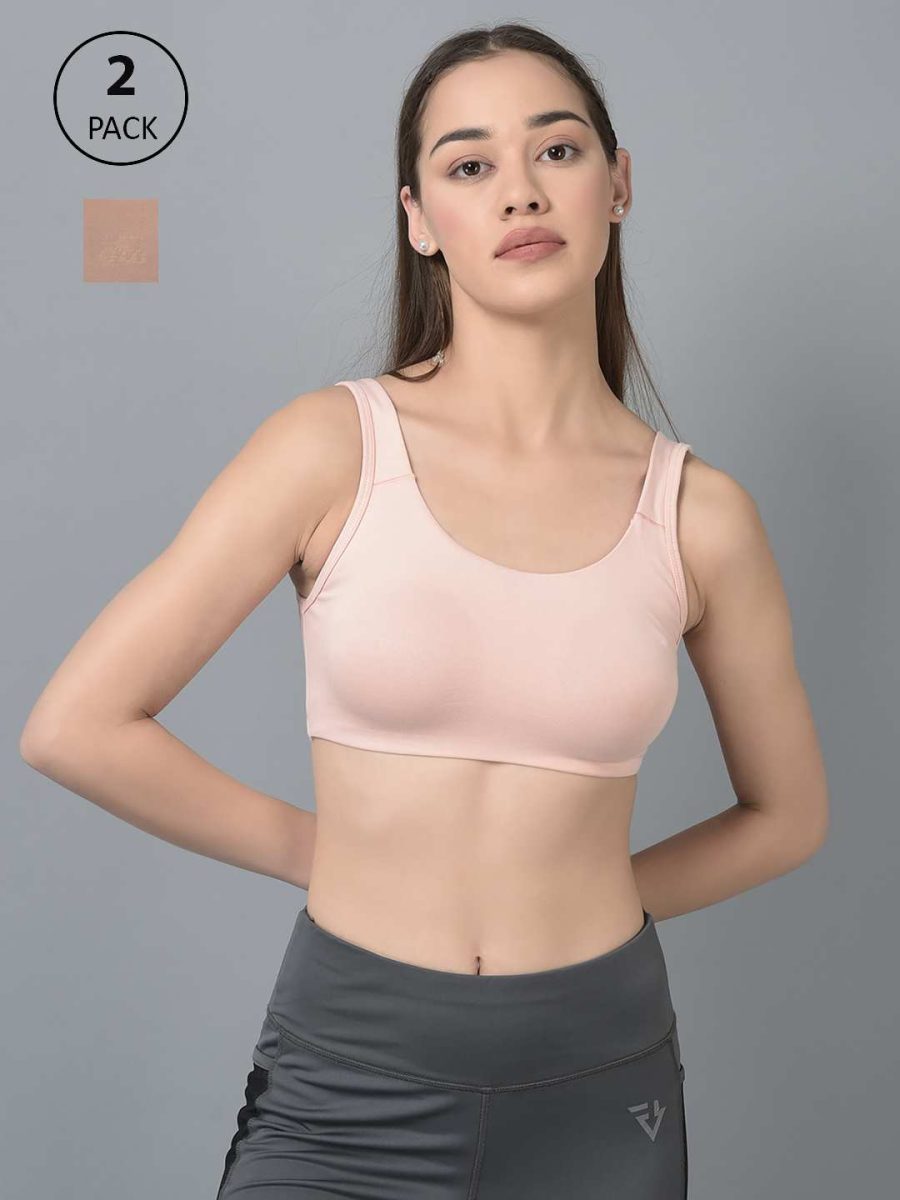 Dollar Missy Pack of 2 Women's Combed Cotton with Stretchy Elastane Wire-Free Moulded Sports Bra