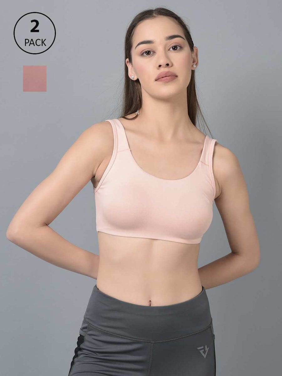 Dollar Missy Pack of 2 Women's Combed Cotton with Stretchy Elastane Wire-Free Moulded Sports Bra