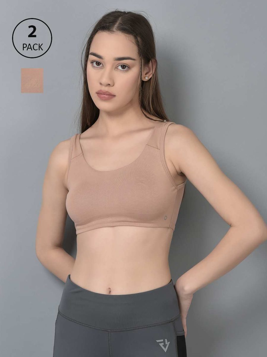 Dollar Missy Pack of 2 Women's Combed Cotton with Stretchy Elastane Wire-Free Moulded Sports Bra