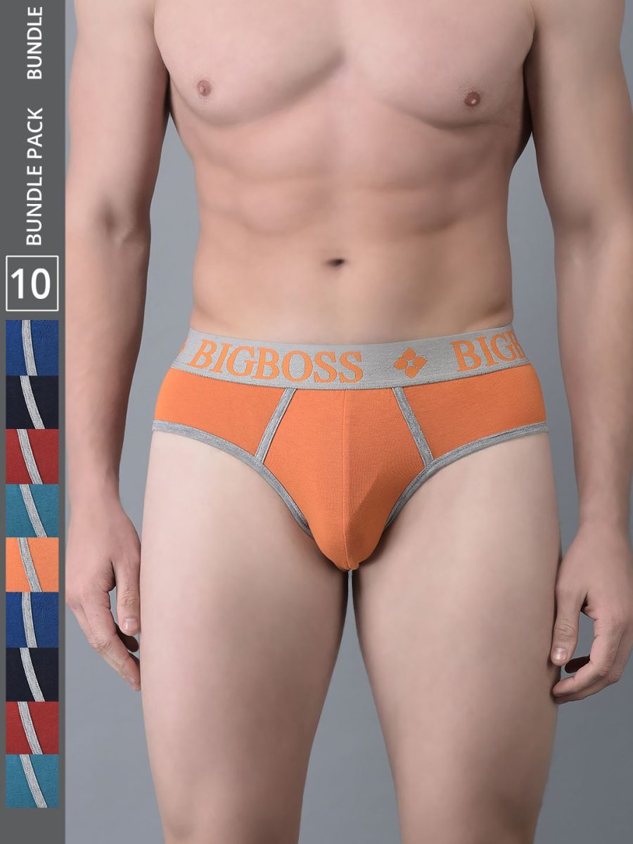 Dollar Bigboss Men's Pack of 10 Shuffle Intellisoft Super Combed Cotton Modal Solid Brief