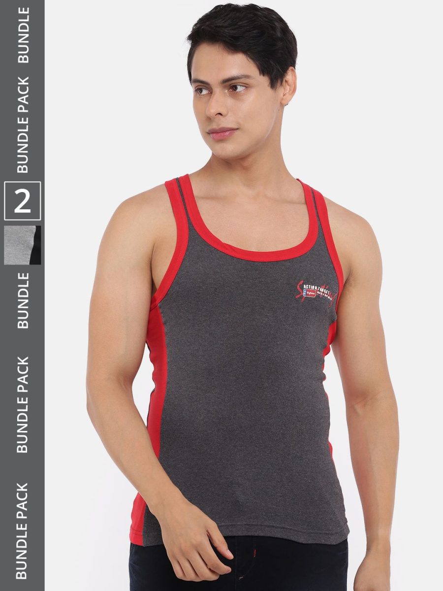 Dollar Bigboss Men's Pack of 2 Solid Combed Cotton Racerback Styled Gym Vest