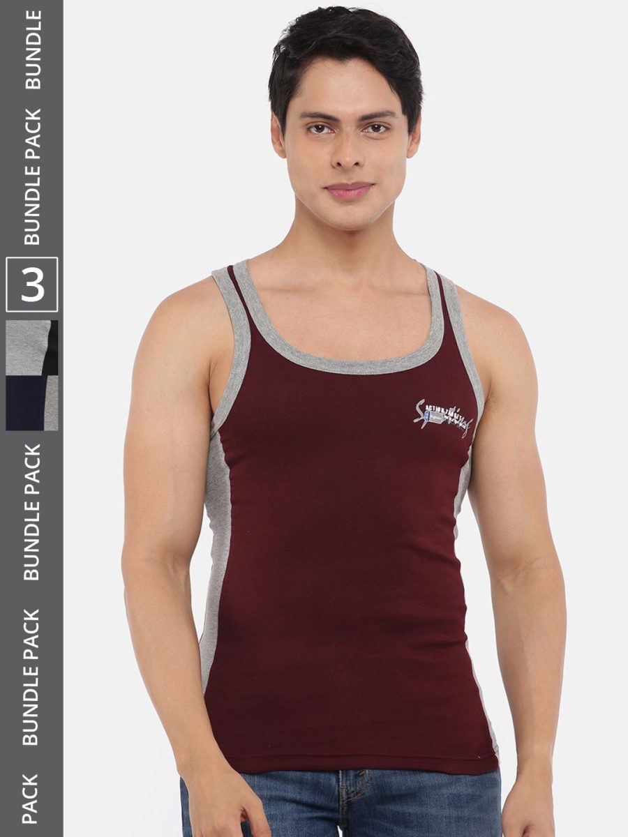 Dollar Bigboss Men's Pack of 3 Solid Combed Cotton Racerback Styled Gym Vest
