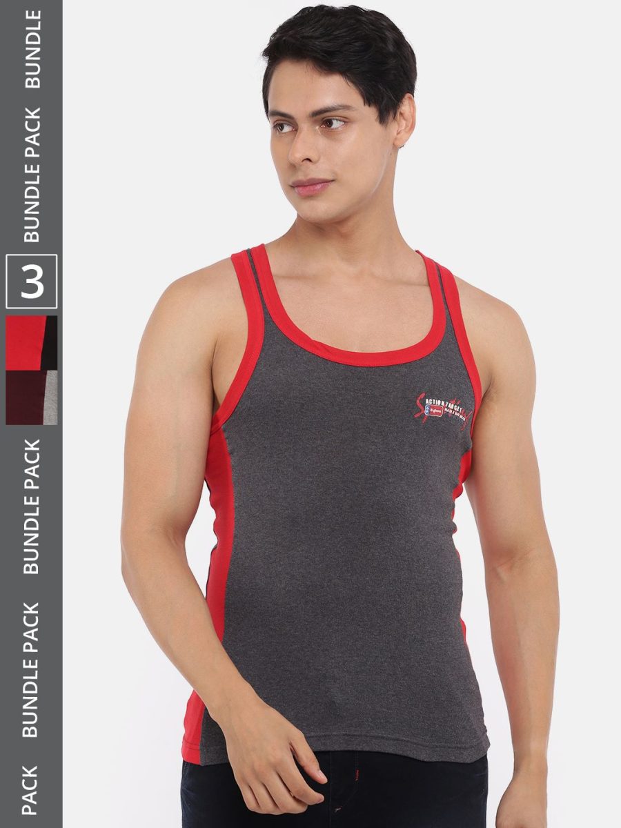 Dollar Bigboss Men's Pack of 3 Solid Combed Cotton Racerback Styled Gym Vest