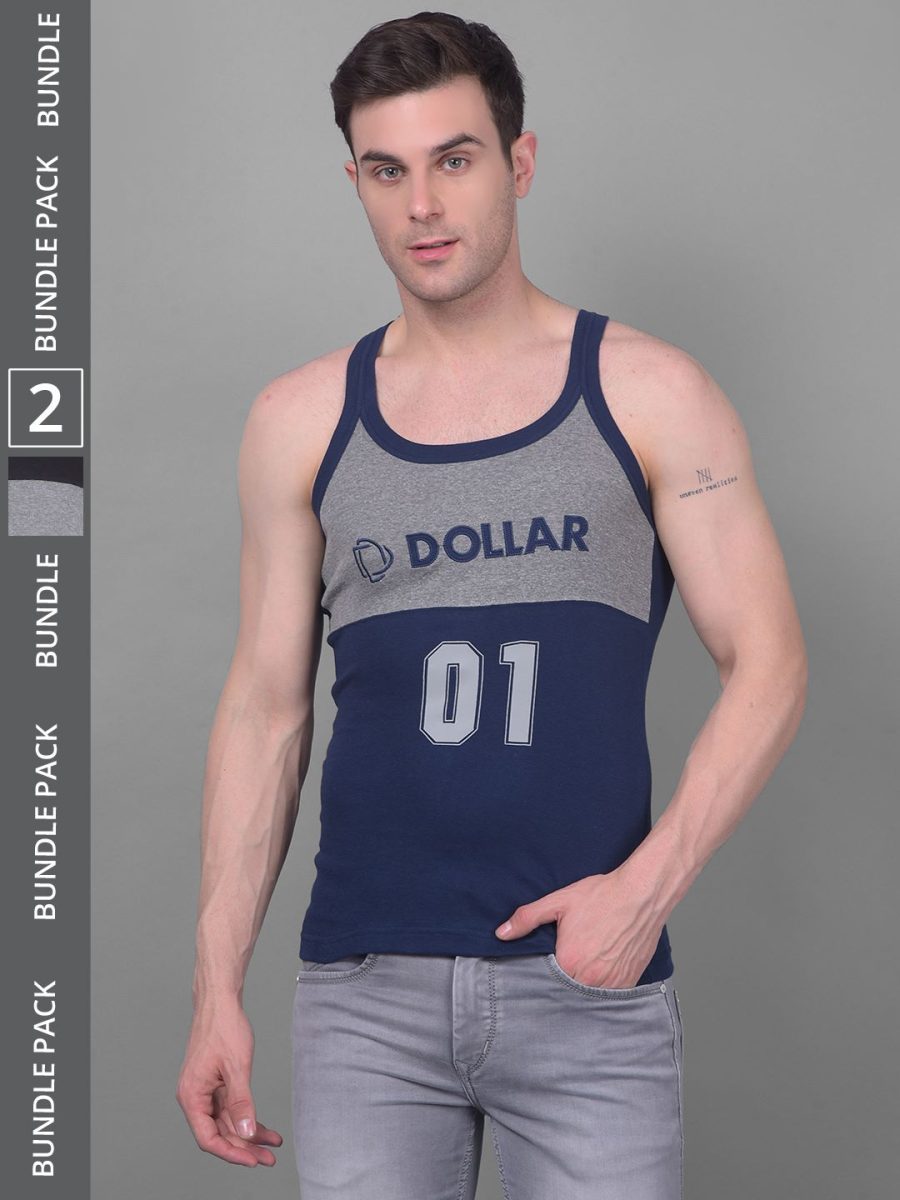 Dollar Bigboss Men's Pack of 2 Solid Combed Cotton Racerback Styled Gym Vest