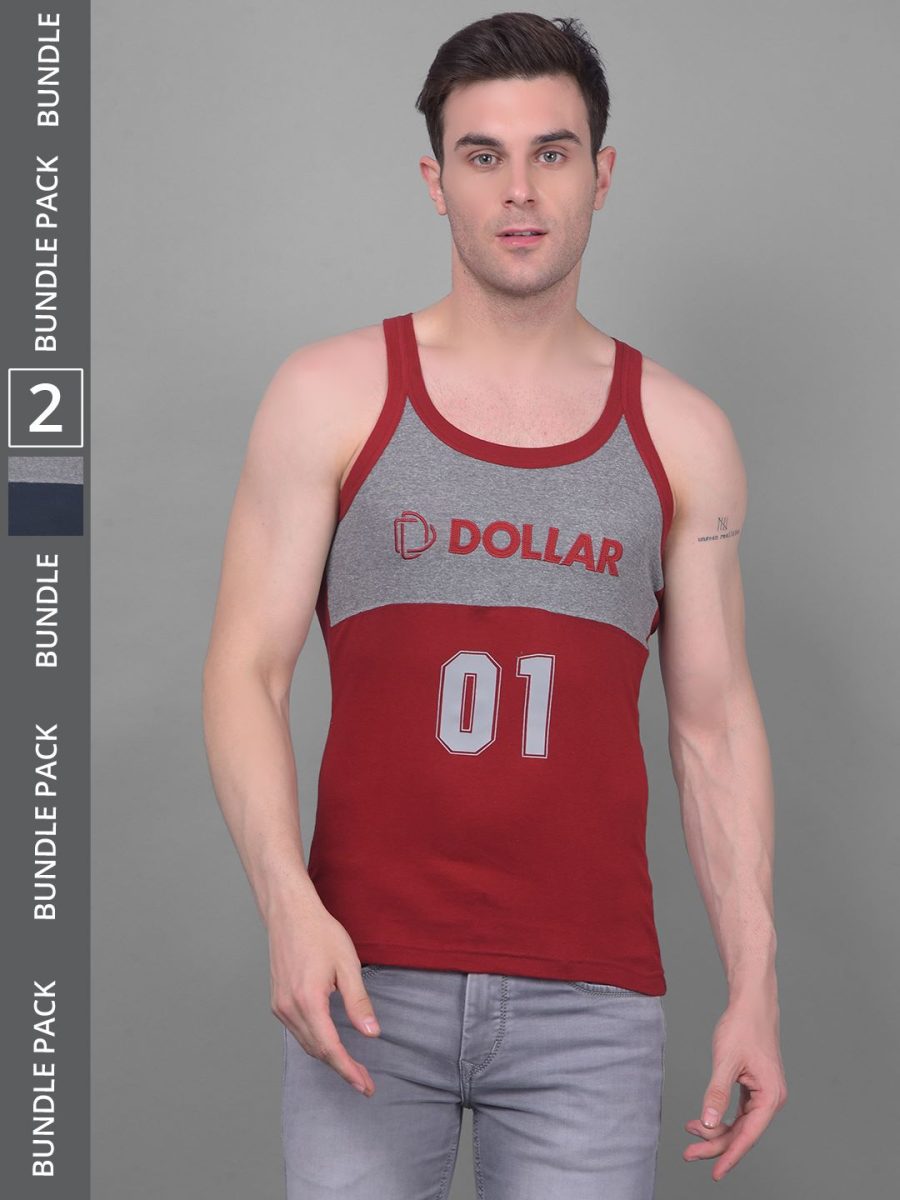 Dollar Bigboss Men's Pack of 2 Solid Combed Cotton Racerback Styled Gym Vest