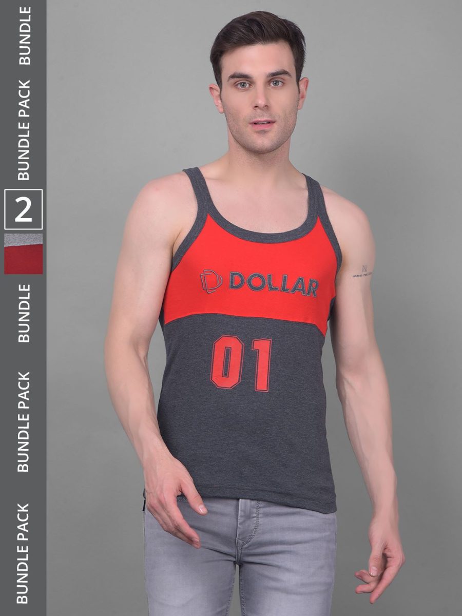 Dollar Bigboss Men's Pack of 2 Solid Combed Cotton Racerback Styled Gym Vest