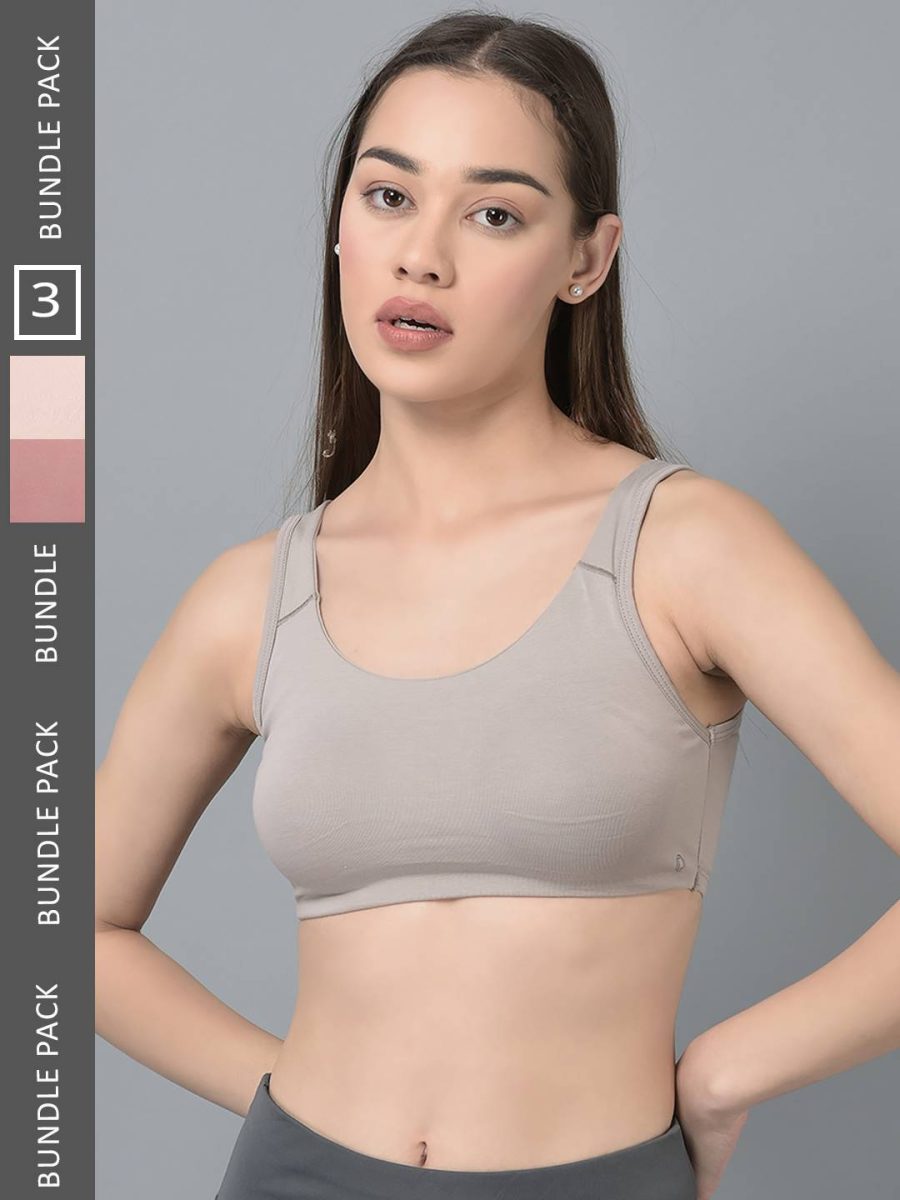 Dollar Missy Pack of 3 Women's Combed Cotton with Stretchy Elastane Wire-Free Moulded Sports Bra