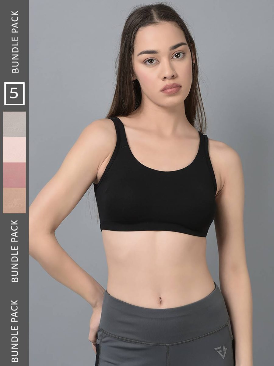 Dollar Missy Pack of 5 Women's Combed Cotton with Stretchy Elastane Wire-Free Moulded Sports Bra