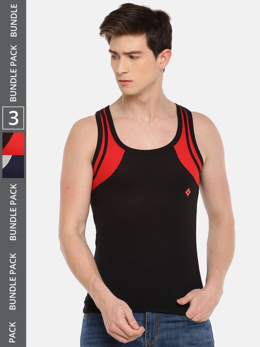 Dollar Bigboss Men's Pack of 3 Solid Combed Cotton Racerback Styled Gym Vest