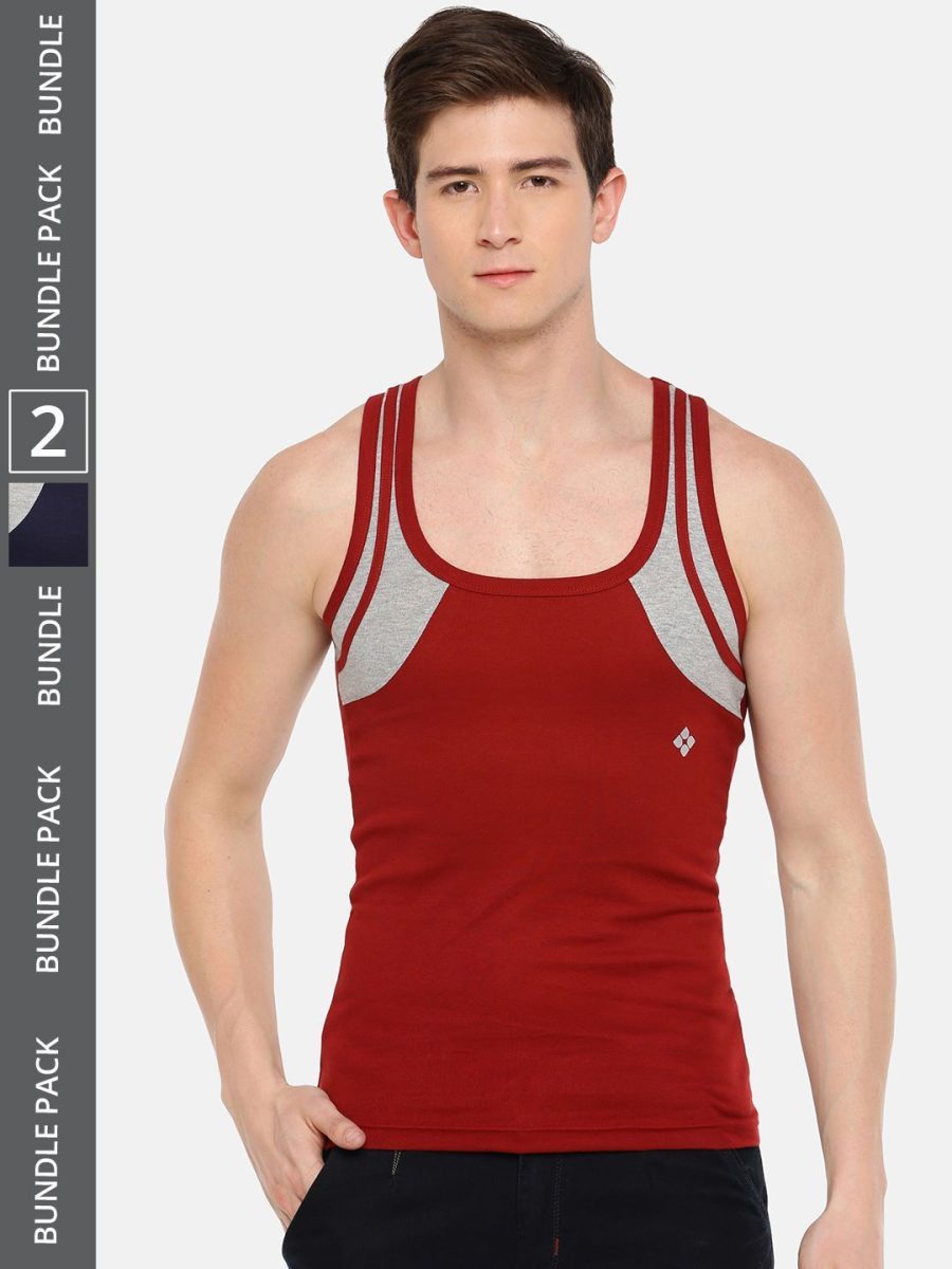 Dollar Bigboss Men's Pack of 2 Solid Combed Cotton Racerback Styled Gym Vest