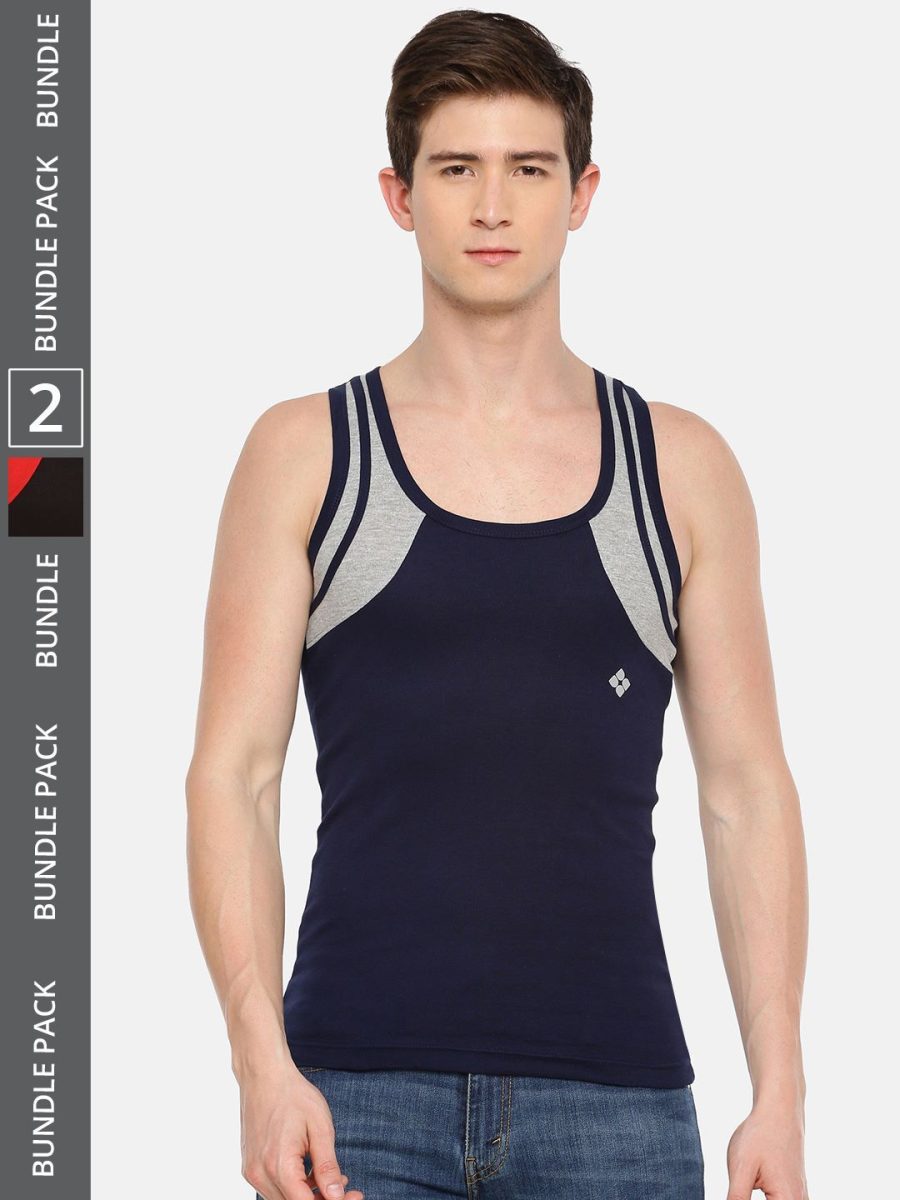 Dollar Bigboss Men's Pack of 2 Solid Combed Cotton Racerback Styled Gym Vest