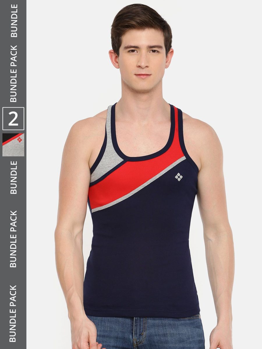 Dollar Bigboss Men's Pack of 2 Solid Combed Cotton Racerback Styled Gym Vest