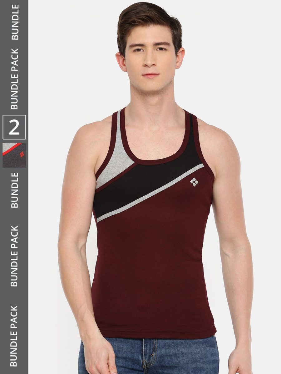 Dollar Bigboss Men's Pack of 2 Solid Combed Cotton Racerback Styled Gym Vest