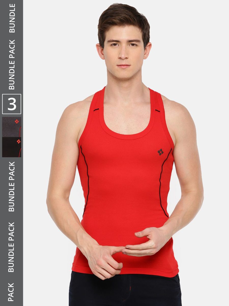 Dollar Bigboss Men's Pack of 3 Solid Combed Cotton Racerback Styled Gym Vest