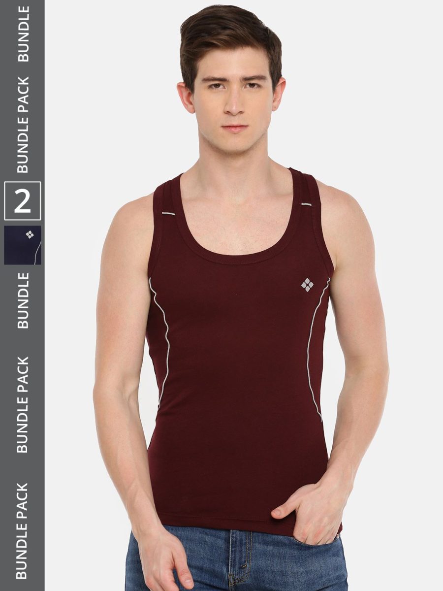 Dollar Bigboss Men's Pack of 2 Solid Combed Cotton Racerback Styled Gym Vest