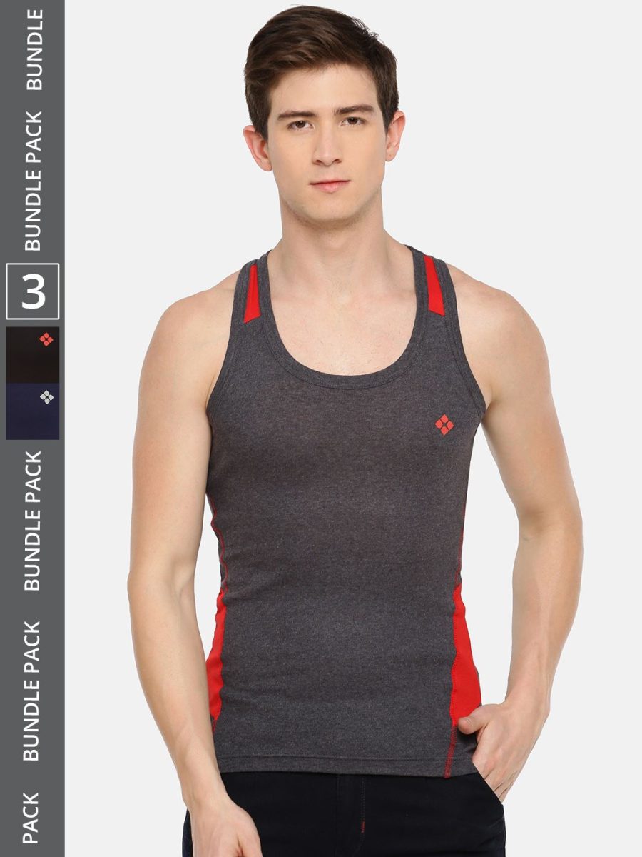 Dollar Bigboss Men's Pack of 3 Solid Combed Cotton Racerback Styled Gym Vest