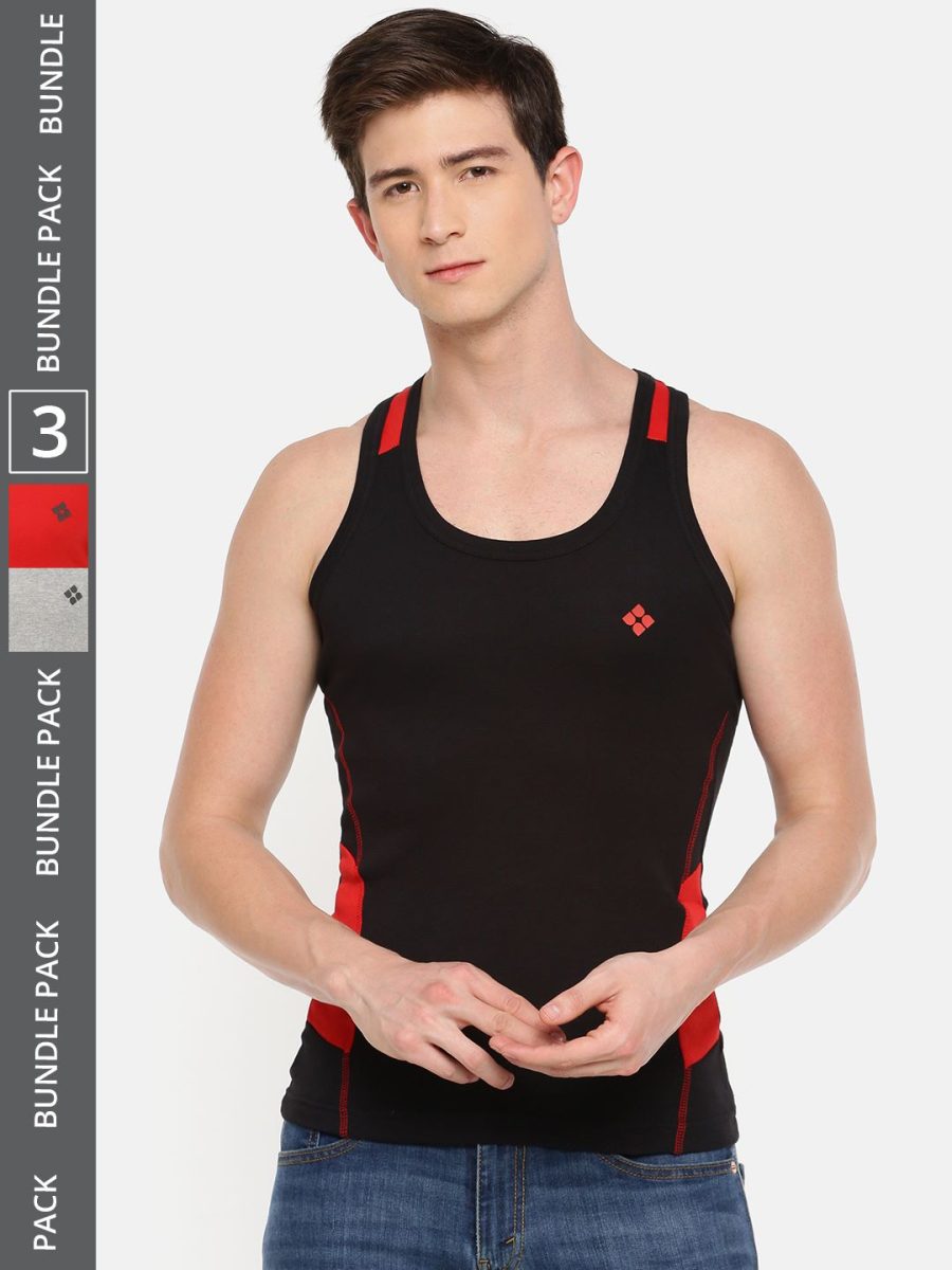 Dollar Bigboss Men's Pack of 3 Solid Combed Cotton Racerback Styled Gym Vest