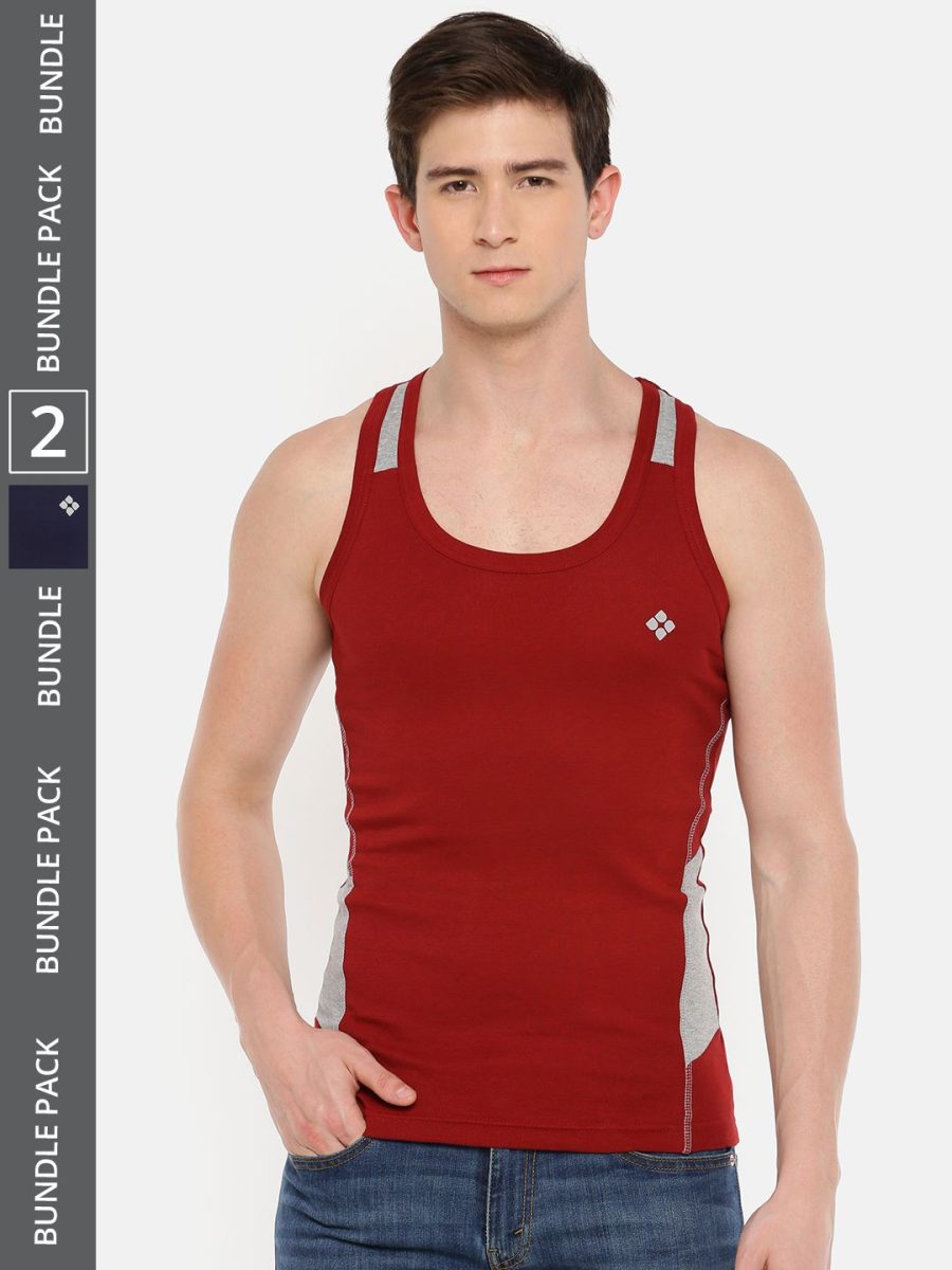 Dollar Bigboss Men's Pack of 2 Solid Combed Cotton Racerback Styled Gym Vest