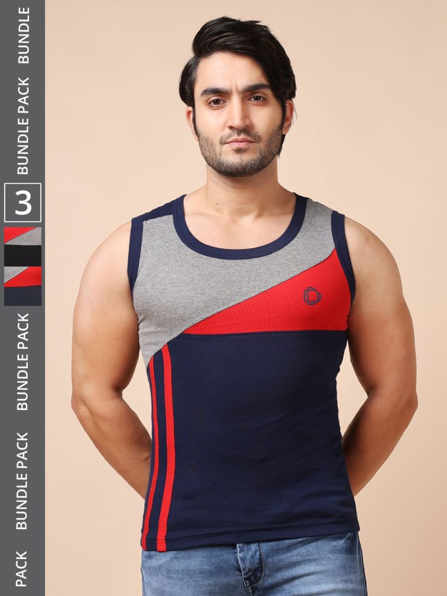 Dollar Bigboss Men's Pack of 3 Solid Combed Cotton Racerback Styled Gym Vest