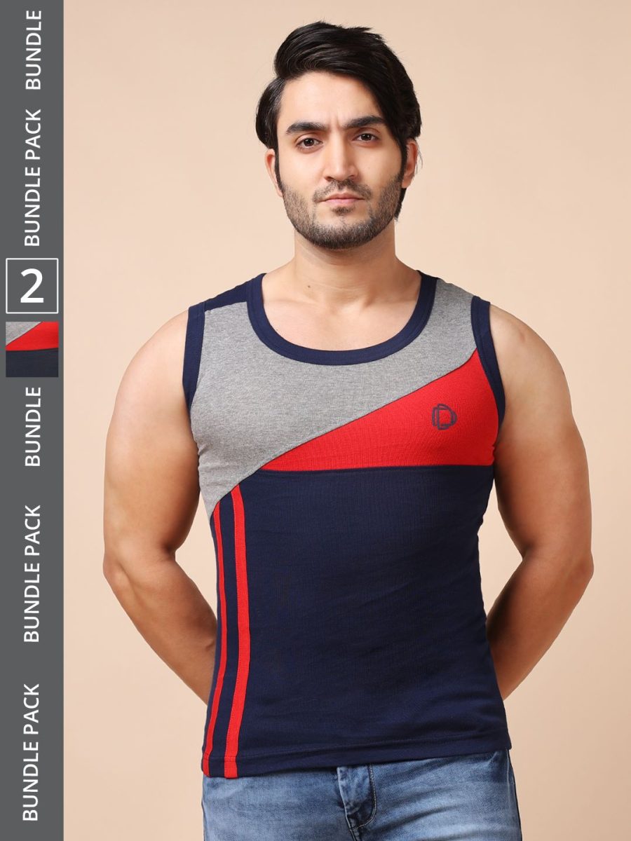 Dollar Bigboss Men's Pack of 2 Solid Combed Cotton Racerback Styled Gym Vest