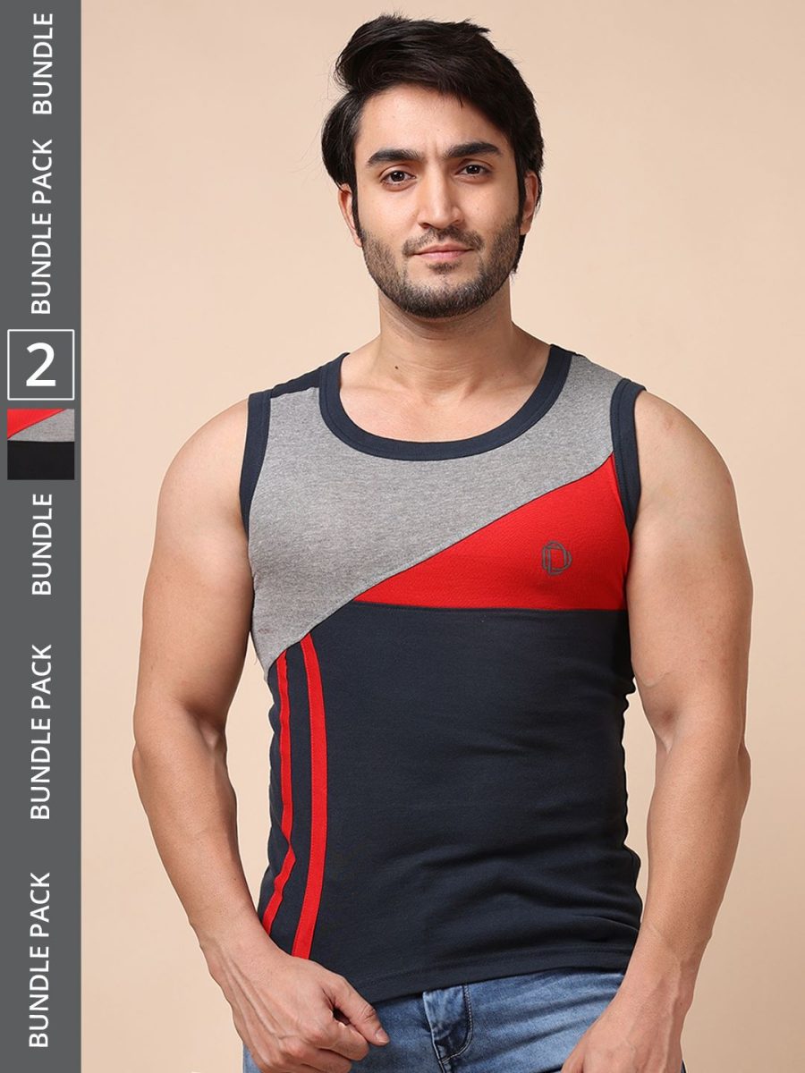 Dollar Bigboss Men's Pack of 2 Solid Combed Cotton Racerback Styled Gym Vest