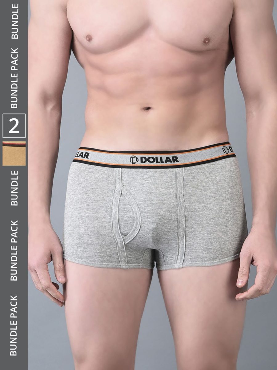 Dollar Bigboss Men's Pack of 2 Solid Combed Cotton Trunk With Double Pouch Support