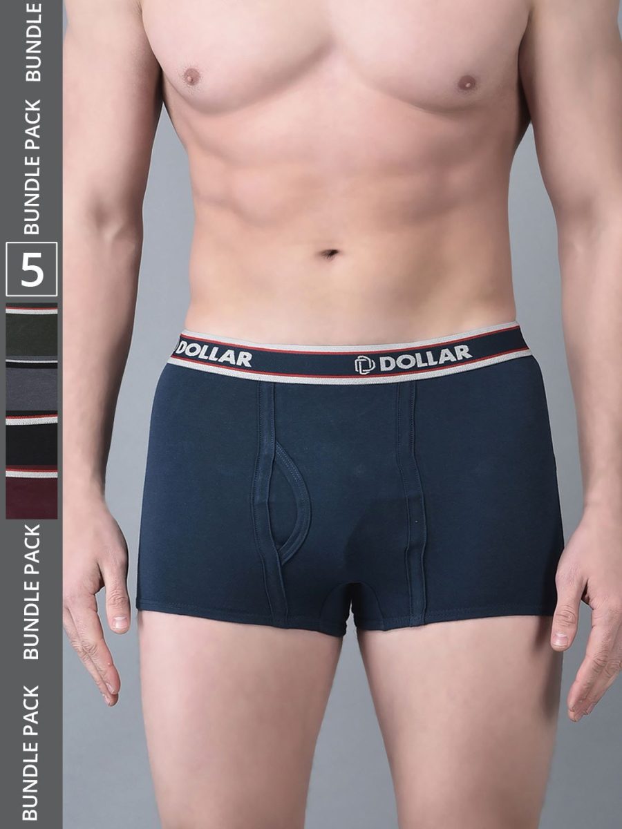 Dollar Bigboss Men's Pack of 5 Solid Combed Cotton Trunk With Double Pouch Support