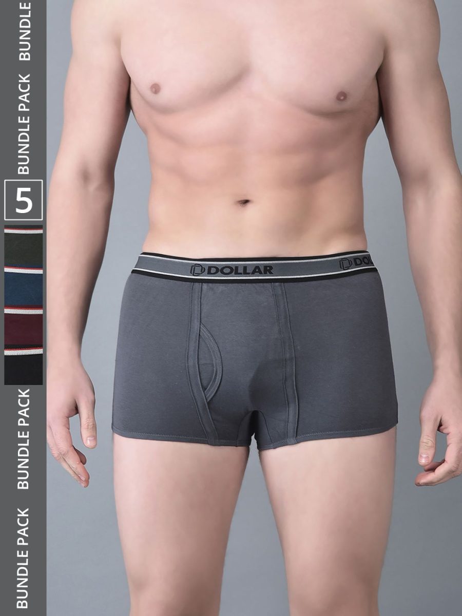 Dollar Bigboss Men's Pack of 5 Solid Combed Cotton Trunk With Double Pouch Support