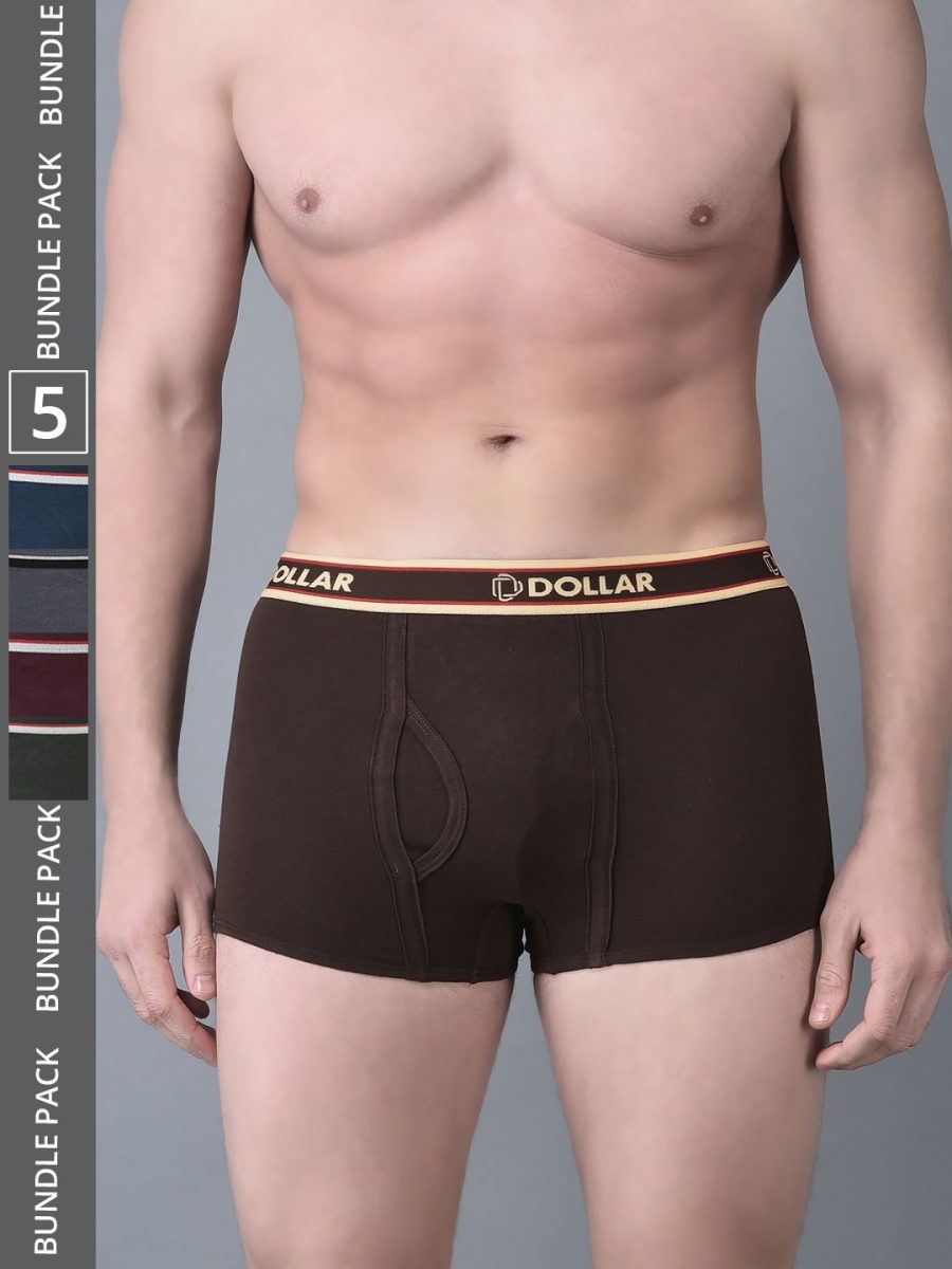 Dollar Bigboss Men's Pack of 5 Solid Combed Cotton Trunk With Double Pouch Support